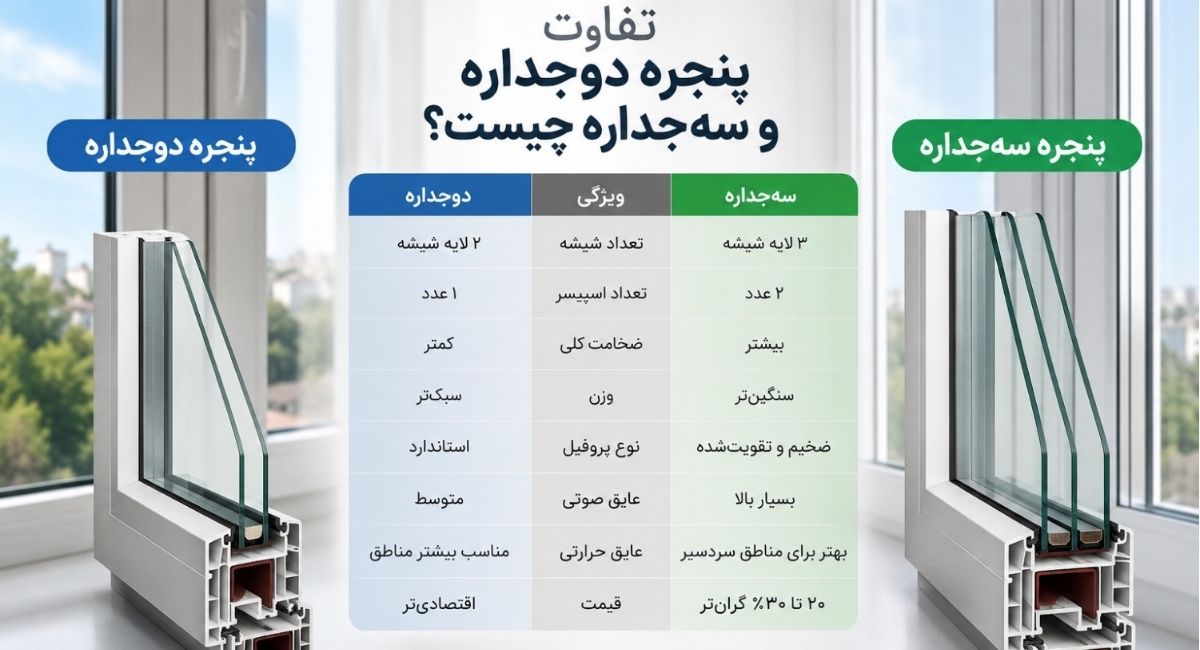 تفاوت پنجره دوجداره و سهجداره - پارسه وین