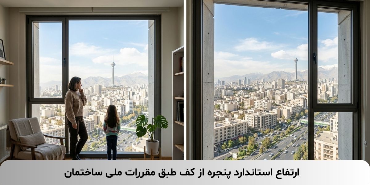 ارتفاع استاندارد پنجره از کف طبق مقررات ملی ساختمان