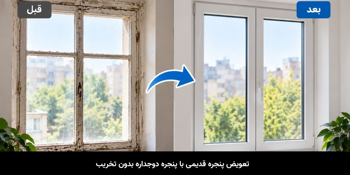 تعویض پنجره قدیمی با پنجره دوجداره UPVC بدون تخریب
